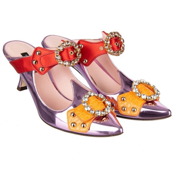 Dolce & Gabbana - Metallic Leather Mule Pumps ALADINO with Crystals Pink EUR 36 - Picture 1 of 5